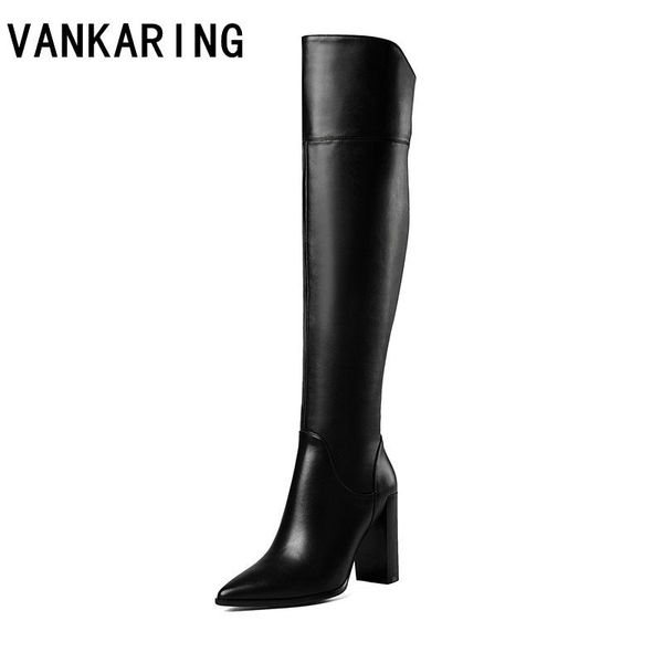 

boots vankaring winter shoes women's thigh high warm over the knee fashion women black full leather long
