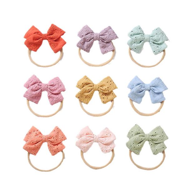 

girls hair accessories baby headbands bows kids head bands autumn winter headdress embroidered cotton hollow nylon b8873, Slivery;white