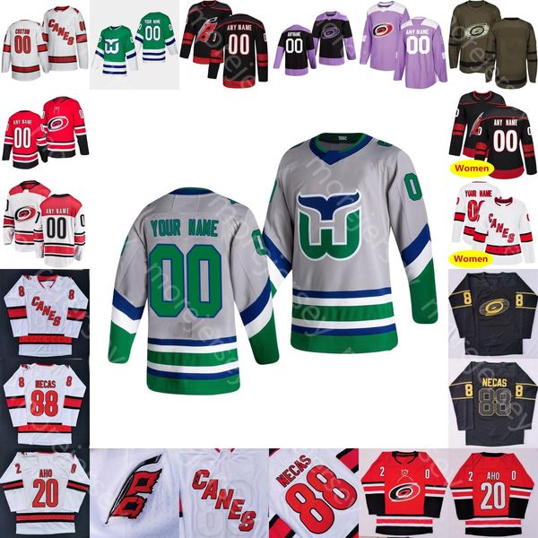 

custom 2021 carolina hurricanes hartford whalers ice hockey jersey aho foegele slavin staal svechnikov teravainen francis trocheck martinook, Black;red