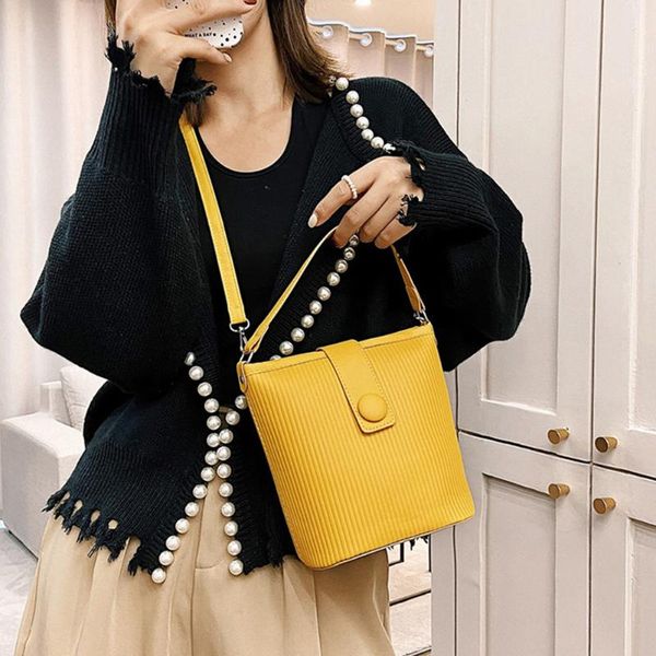 

evening bags 2021 vintage stripes leather shoulder bag women pure color bucket crossbody women's designer handbag