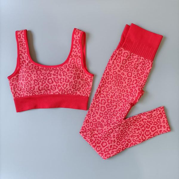 

new leopard yoga set women sport suit workout clothes high waist +fitness bra sportswear gym tracksuit, White;red