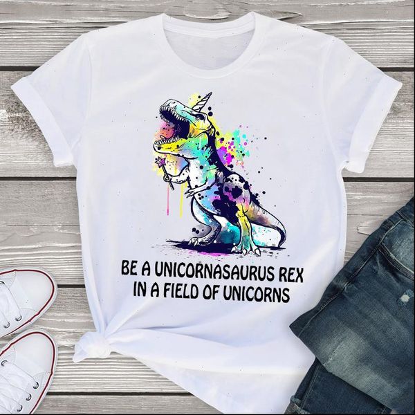 

women graphic short sleeve cartoon watercolor unicorn magic cute summer shirt tees clothing female t shirt womens t shirt, White