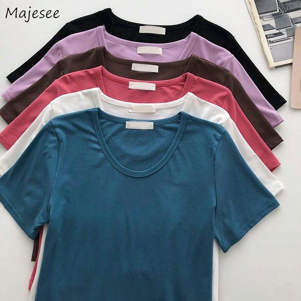 

women's t-shirt women short sleeve t-shirts o-neck design crop all-match sweet solid ulzzang basic tees t shirts girls summer leis, White
