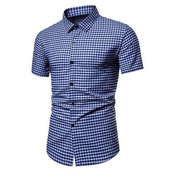 

men's casual shirts classic small plaid mens 2021 business slim fit shirt for men summer button short sleeve chemise hommme, White;black