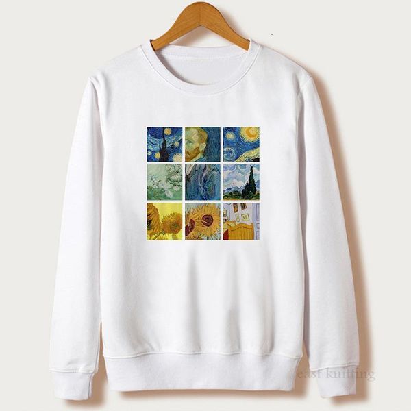 

van gogh oil painting sweatshirts 2021 women fashion pattern hoodies winter white casual pullover o-neck woman fleece, Black