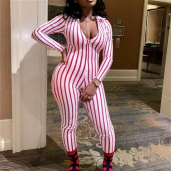 

women's jumpsuits & rompers 6 colors trendy women long sleeve v neck bodysuit striped jumpsuit female slim arrival casual playsuits clu, Black;white