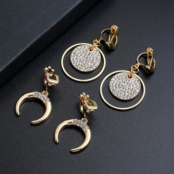 

clip-on & screw back design creative jewelry elegant crystal rhinestone clip earrings round gold ear clips wedding party for women, Silver