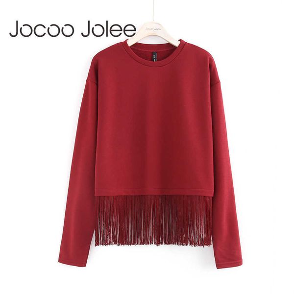 

jocoo jolee tassel sweatshirt women long sleeve casual hoodies sweatshirt pullover ladies fashion solid global shopping 210619, Black