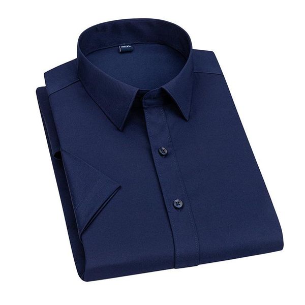 

men's dress shirts aoliwen 2021 men business black short sleeve for summer comfortable casual solid color clothing ropa hombre verano, White;black
