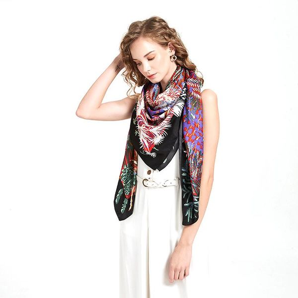 

scarves large scarf 130x 130 silk women summer square big bandana woman foulard en soie, Blue;gray