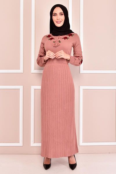 

ethnic clothing piliseli triko elbise gÃ¼l kurusu klc8260, Red