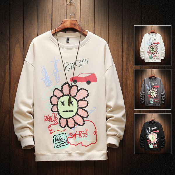 

2021 new estilo japons flores engraadas impresso moletom com capuz streetwear homens hip hop tamanho da ue pulver sweat camisas s ea4u, Black