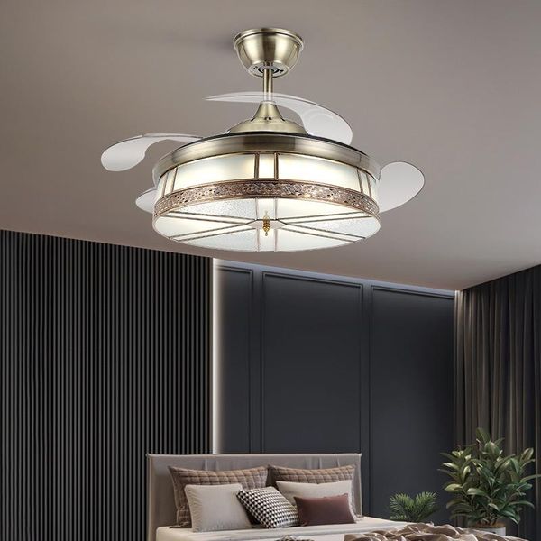 

modern luxurious mute timing remote control living room bedroom home led ceiling fan light crystal glass fan lamp
