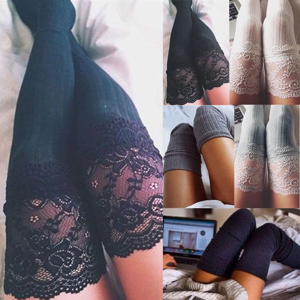 

women's lace trim dij high over the knee socks female erotic long cats stockings, Black;white