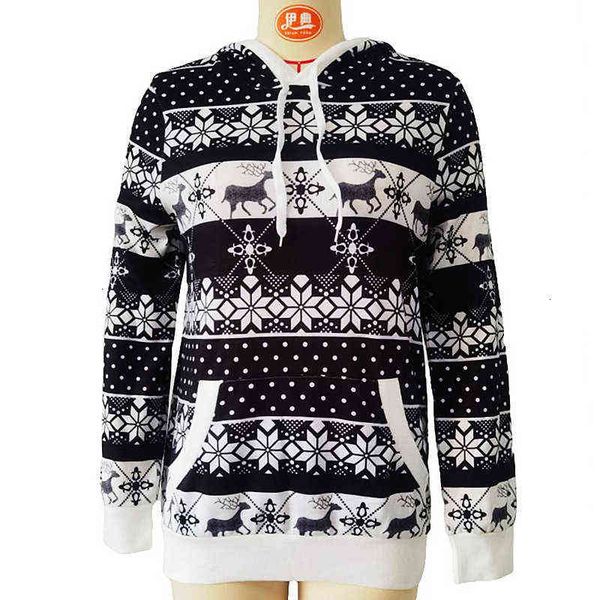 

2021 autumn winter christmas hooded long sleeved women's sweater, White;black