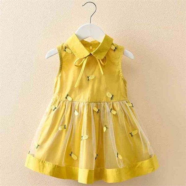 

summer dresses kids clothing girls clothes stitching vest dress net yarn fruit embroidery children's 210528, Red;yellow