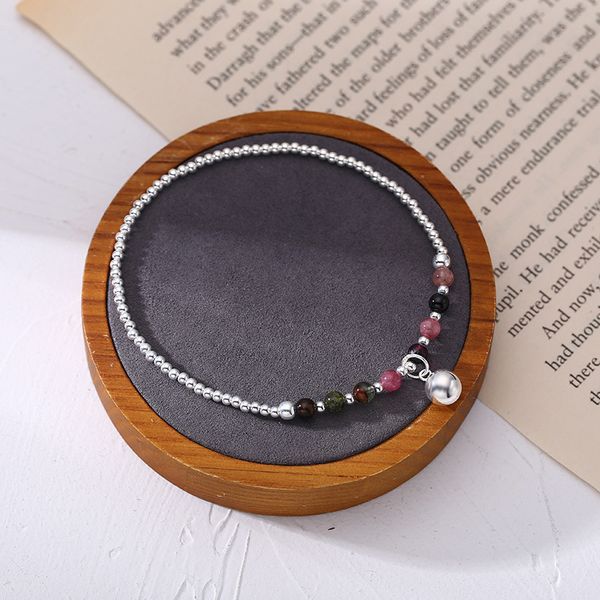 

anklets s925 sterling silver tourmaline round bead anklet women's day korea simple handmade beaded small student 4081, Red;blue