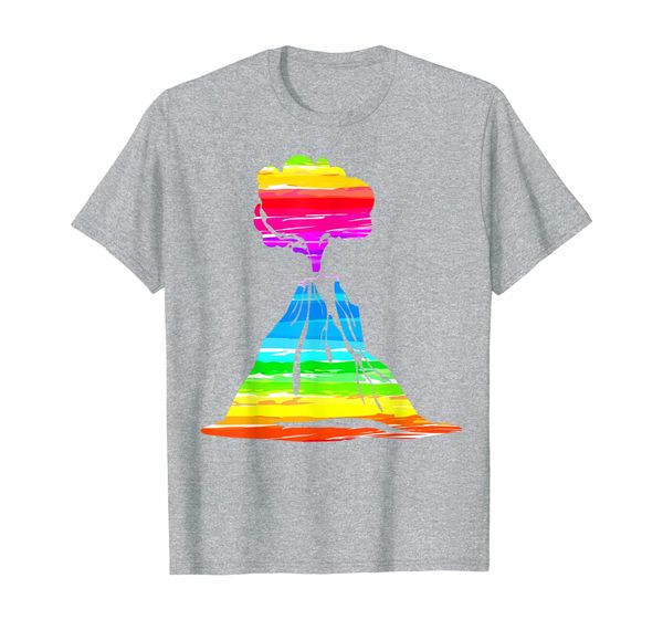 

rainbow volcanoes graphic tee, volcano lover geology t-shirt, White;black
