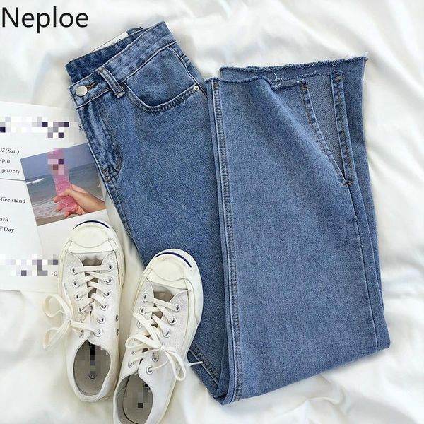 

women's jeans neploe denim pants women solid fashion split zipper button ladies trousers spring 2021 casual high waist female 1d262, Blue