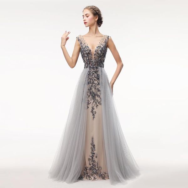 

party dresses tao hill silver grey evening gowns a-line v-neck beaded elegant luxury women 2021, White;black