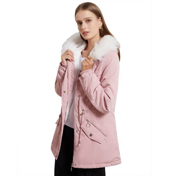 

Women's down jacket daily work clothes outdoor autumn and winter long style slim and elegant luxury hooded long sleeves solid color fur, Black