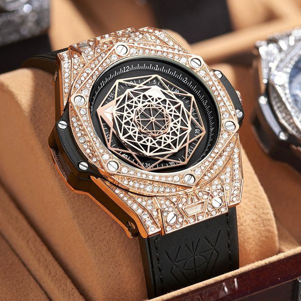 

european and american fashion high-end cross-border fashion and fully-jewelled diamond womens watch mens tik tok live stream waterproof quar, Slivery;brown