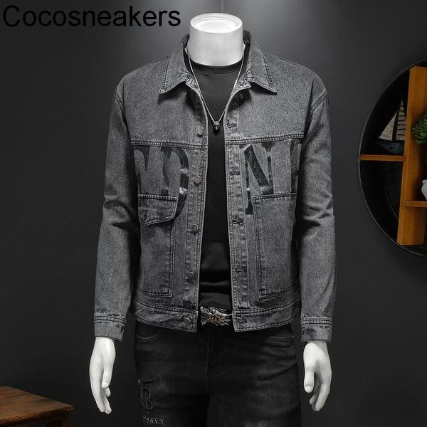 

men's jackets off shoulder fake mold autumn work suit large pocket denim jacket embroidered, Black;brown