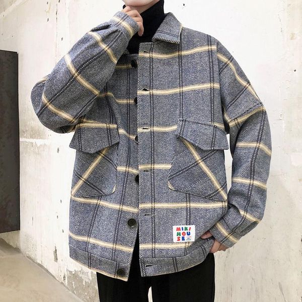 

men's wool & blends large plaid tweed casual thickening coat in autumn / winter 2021 loose korean fashion cotton jacket size m-3xl, Black