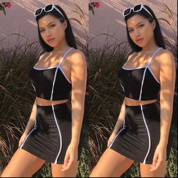 

us women 2pcs summer tank mini pencil skirt party bodycon outfits sets hot, Gray