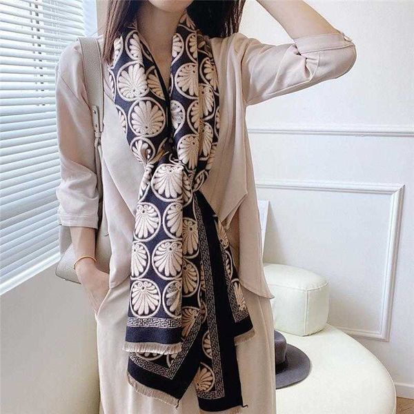 

jacquard for autumn winter women's elegant and versatile long thickened warm imitation cashmere scarf shawl, Blue;gray