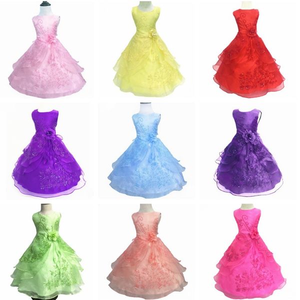 Kids Designer Roupas Flor Meninas Dos Vestidos Bordados Partido Vestido De Casamento Tutu Princesa Vestidos Boutique Crianças Roupas 26 Cores DW4279