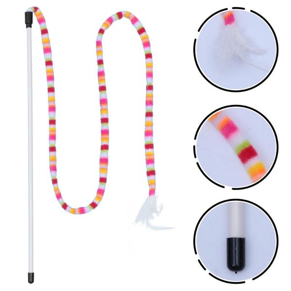 

cat toys 2pcs adorable feather teaser wand with rainbow strip interactive