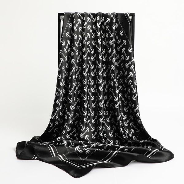 

scarves silk women foulard 90cm square head scarf ladies shawl wrap muffler bandanna female print hijab fj530, Blue;gray