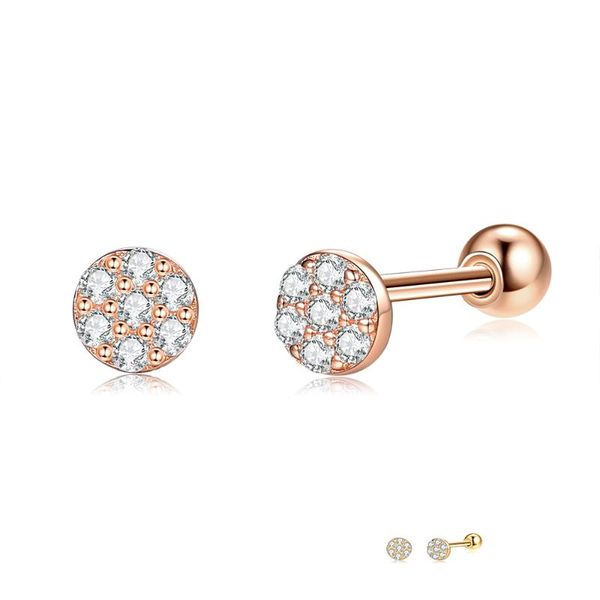 

stud zemior women earrings 925 sterling silver round full cubic zirconia gold color tiny trendy prevent allergy jewelry, Golden;silver