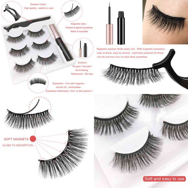 

fake eyelashes magnetic eyelashes 3d mink makeup lashes eyeliner tweezers set natural eye false short faux cils 220226