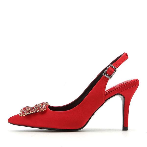 

elegant buckle rhinestone heeled new spring women pumps high heels shoes pointed slingbacks wedding shoes, Black