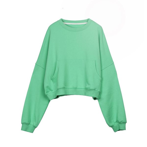 

2021 new women's round neck sweater, cotton, loose, uniform color, short, simple, matching, pocket sewing spring and autumn leisure u7, Black