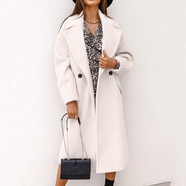

women's wool & blends women solid blend suit baggy fit coats female warm plus cotton thicker lapel office ladies elegant outerwear #t2g, Black