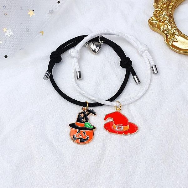 

link, chain heart magnet halloween couple bracelet set for men women trendy handmade rope friendship adjustable jewelry, Black
