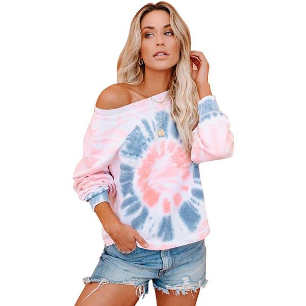 

women's hoodies & sweatshirts tie dye long sleeve casual loose off shoulder pullover sweatshirt for women, Black