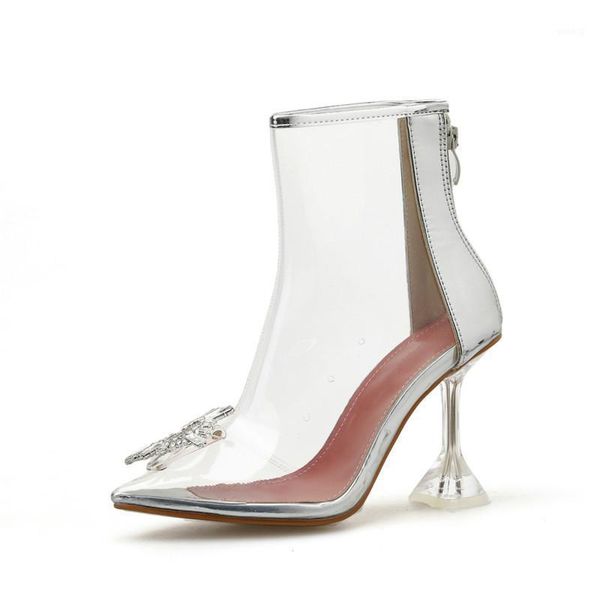 

boots zipper high heel size transparent pointed back1, Black