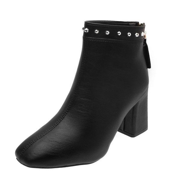 

boots women's brand classic winter ankle pointed toe patchwork, Black