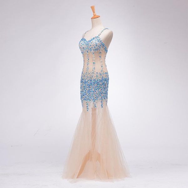 

party dresses gorgeous crystal spaghetti strap blackless mermaid tulle cocktail hollow out evening prom gown celebrity robe, White;black