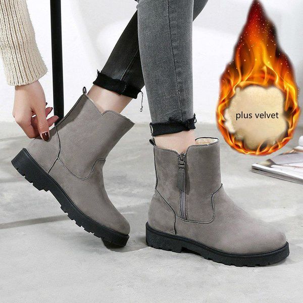 

boots women's winter snow plus velvet warmnon-slip flats zipper suede leather faux thick fur black platform shoes fashion