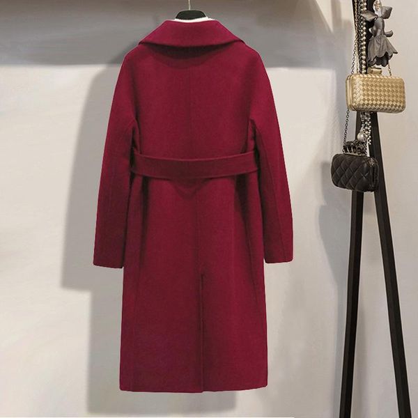 

women's wool & blends double sided cashmere coat wine red yang mi star same medium length over knee high-end, Black