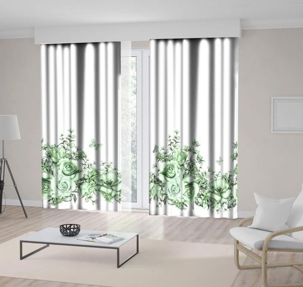 

curtain & drapes butterflies roses flowers leaves classic floral pattern monochromic artwork green white
