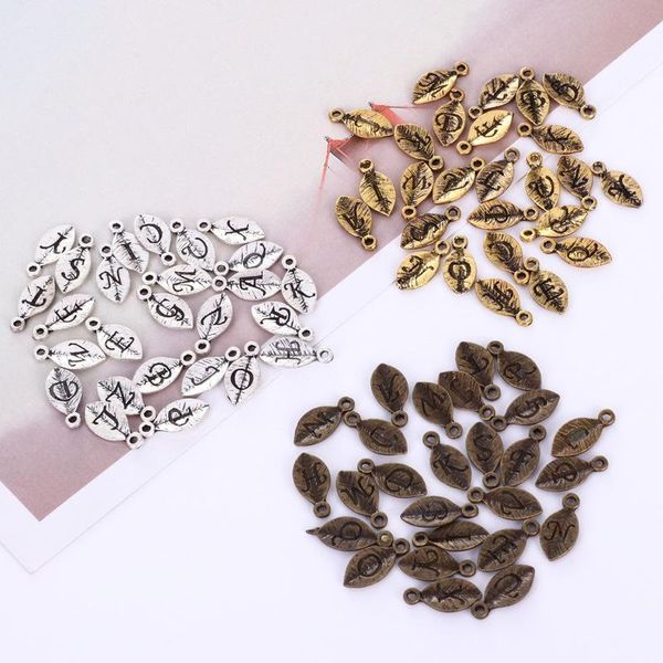 

pendants a-z leaves shape alphabet pendant antique gold silver ancient bronze leaf letters charms for diy jewelry making accessories, Black