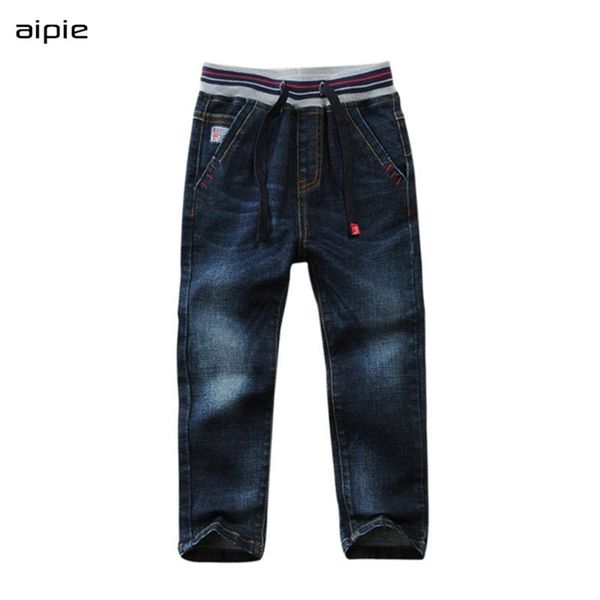 

promotion children jeans classic solid color elastic waist cotton denim boys jeans pants for 3-14 year kids wear 210927, Blue