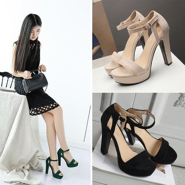 

dress shoes pplus size 40-43 for women platform fashion high-heeled open toe buckle female sandals evening party woman, Black
