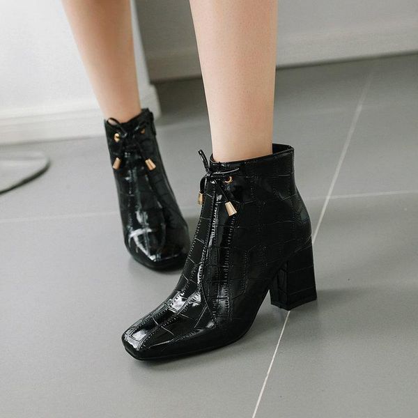 

boots fashion women's ankle shoes platform high heels for women black white ladies large size 48